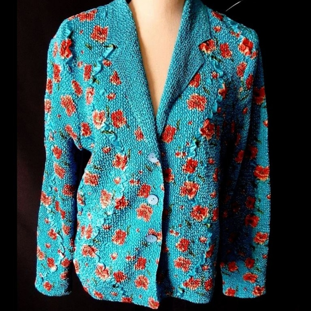 Tally Ho Blazer Jacket Teal Floral Medium